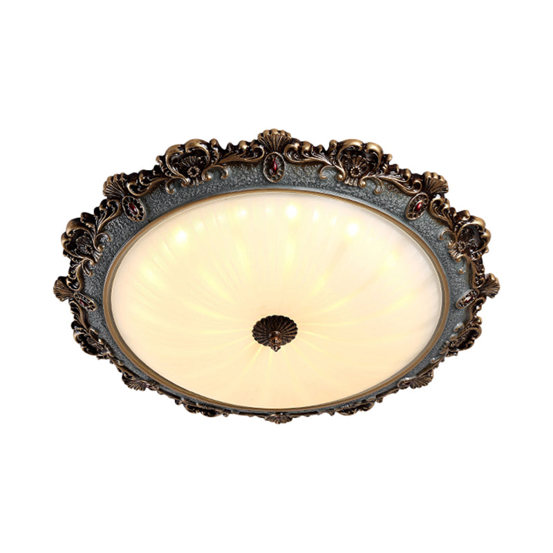 Brass Scalloped Round Ceiling Flush Countryside Milk Glass Bedroom 12"/16"/19.5" Wide LED Flush Mount Fixture
