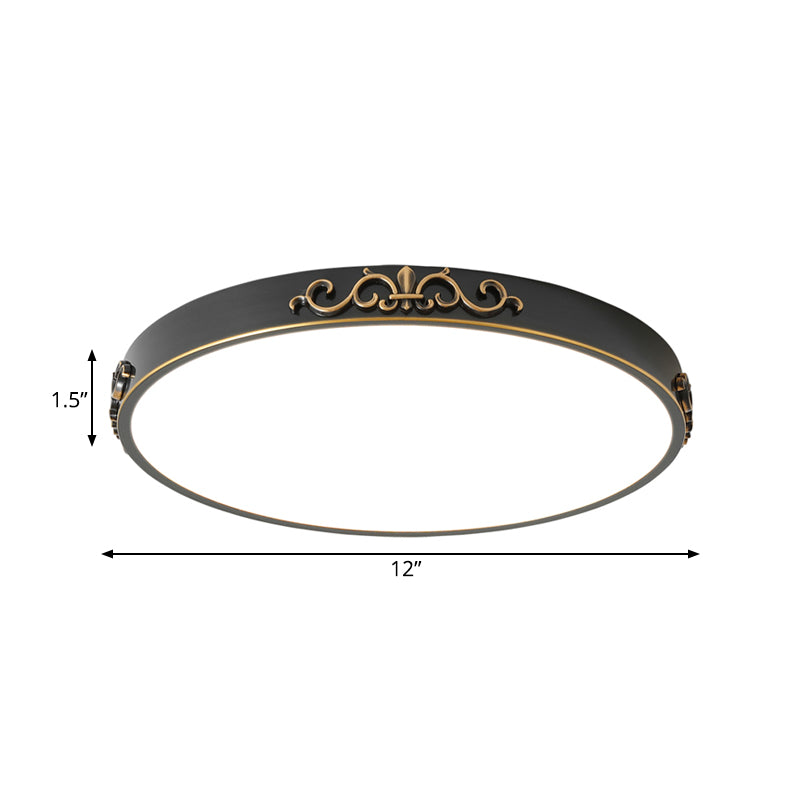Ultrathin Round LED Flush Mount Lighting Minimalistic Black Metal Close to Ceiling Light
