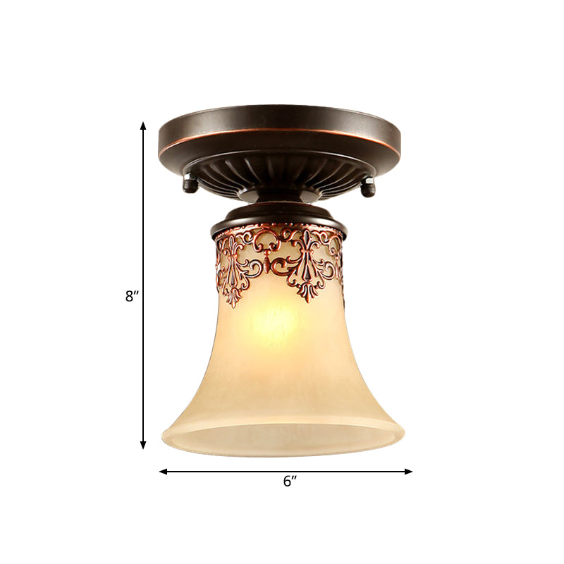 Single Trumpet Small Ceiling Light Country Style White Frosted Glass Flush Mount Fixture