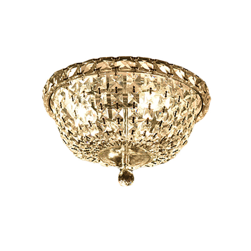 3 Heads Hallway Ceiling Light Fixture Modernist Flush Lamp with Bowl Clear Crystal Strand Shade