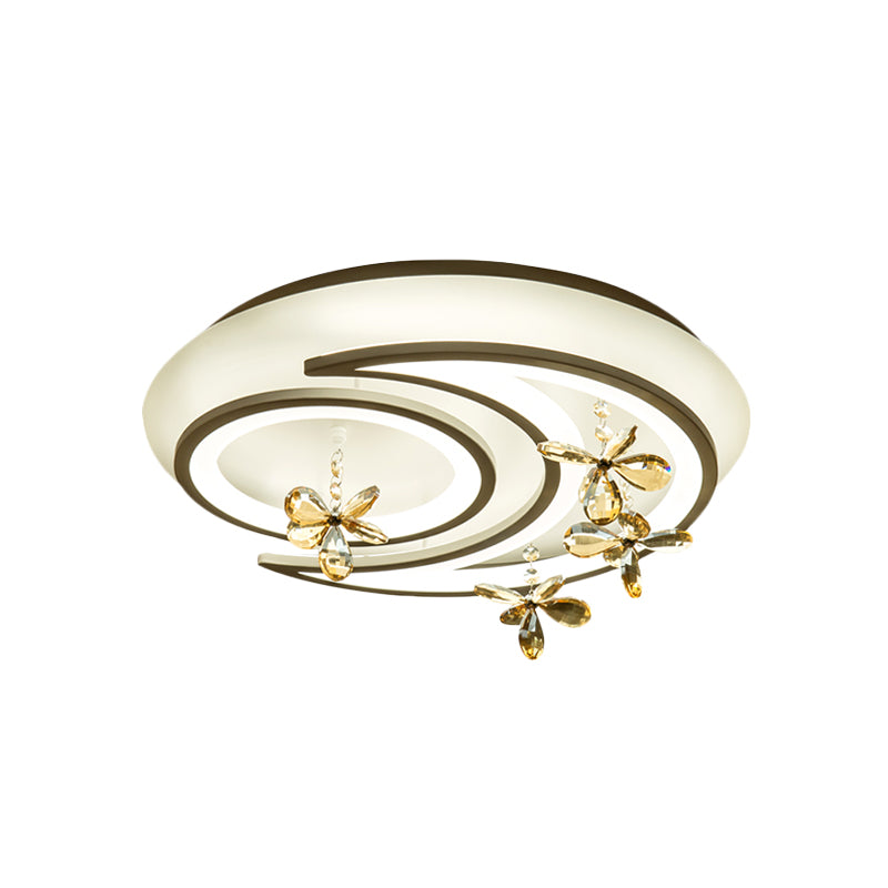 Lámpara semi de luna blanca y anillo Modernismo LED Metal Techo Monte de altura con cristal de flores Deco