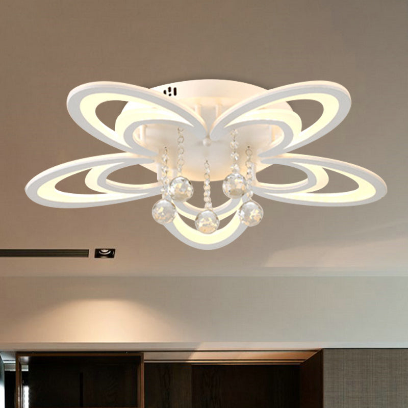Éclairage semi-montage floral en acrylique LED LED LED LED PLADIR LEPLIAT EN BLANC AVEC DROPLET CRISTAL