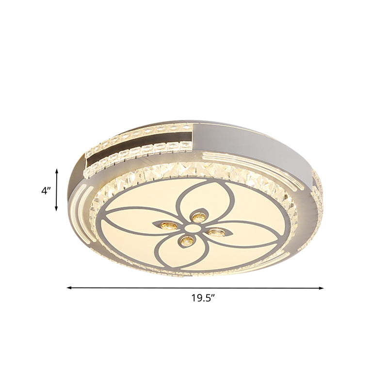 Crystal Block Circle Ceiling Light Modernist LED Flush Mount Lamp with Four-Leaf Clover/Flower Pattern in Chrome