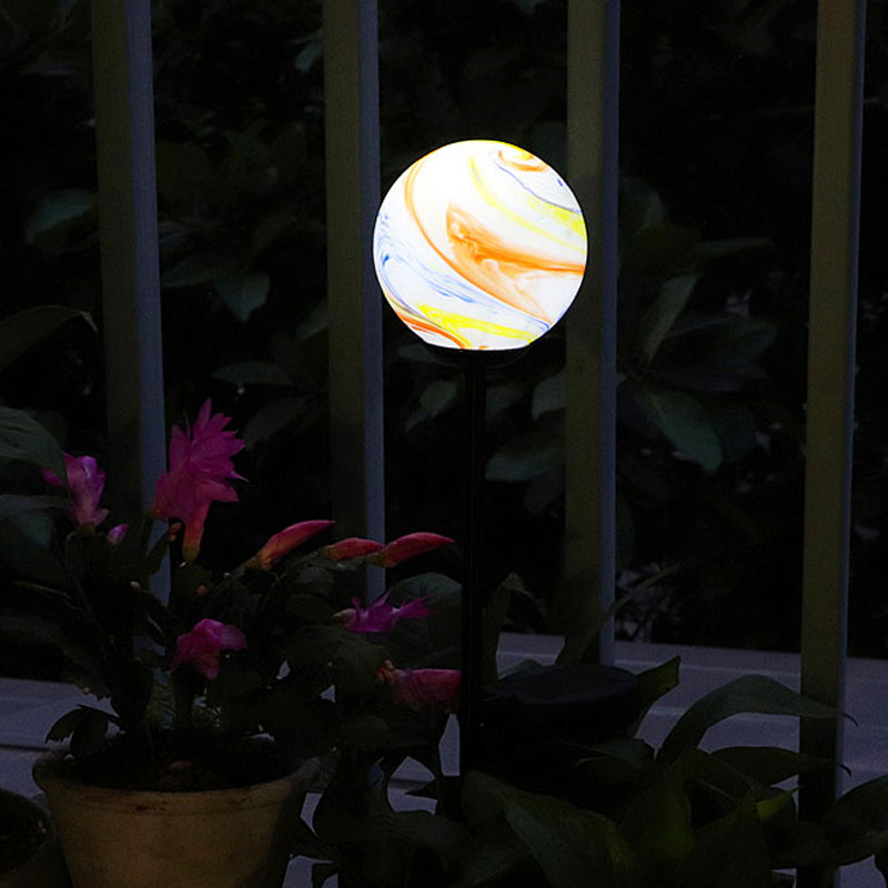 Modern Flamingo/Globe Solar Ground Light White and Orange/Pink Hand Blown Glass Patio LED Stake Lighting
