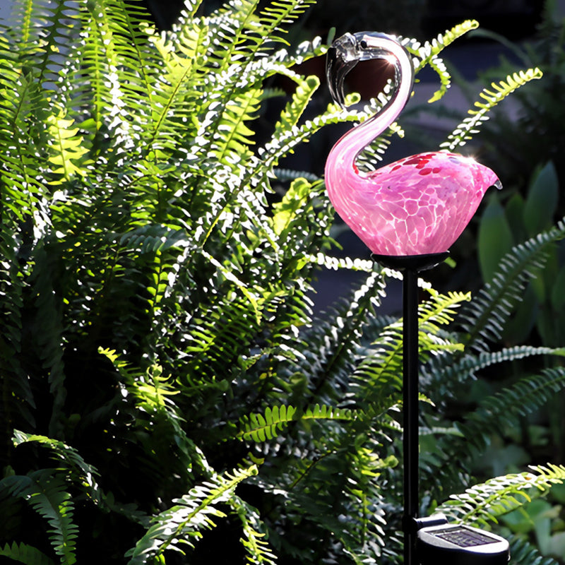 Modern Flamingo/Globe Solar Ground Light White and Orange/Pink Hand Blown Glass Patio LED Stake Lighting