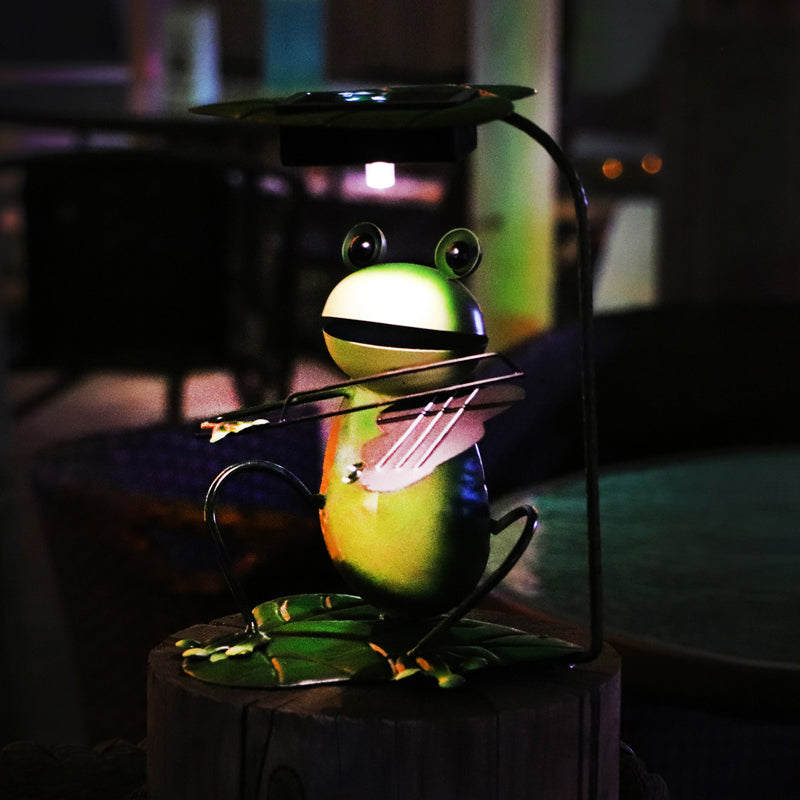 Frog and Violin/Guitar/Crown Solar Lamp Countryside Metal Green LED Ground Lighting for Garden
