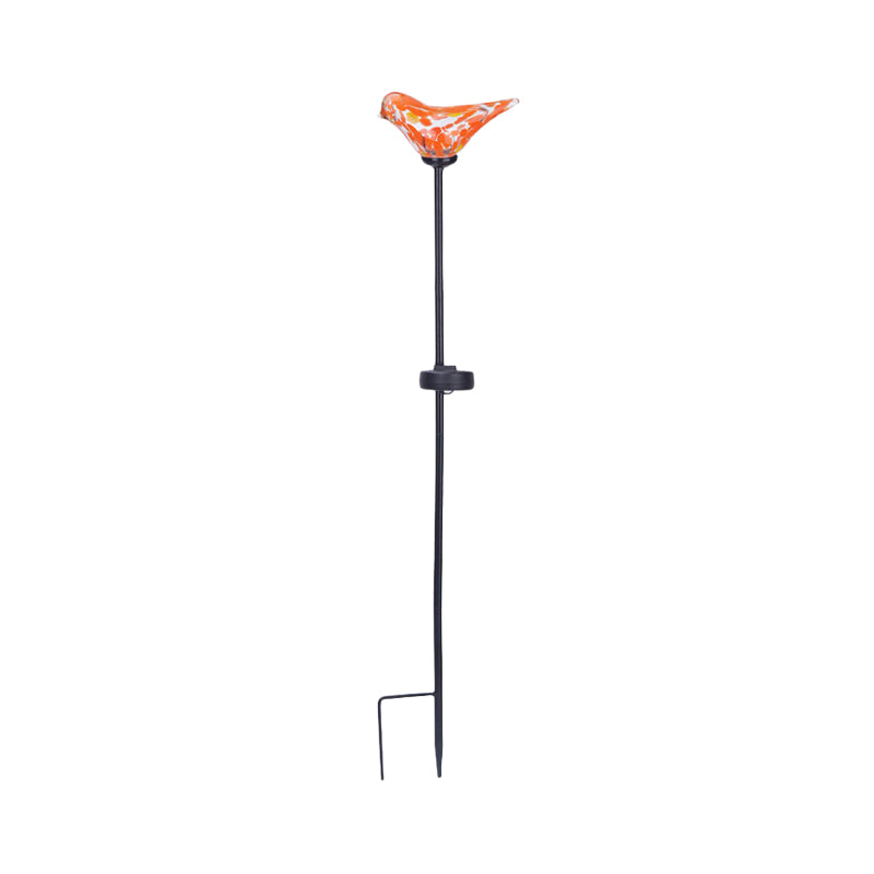 Bird Garden Decoration Stake Lamp Blue/Yellow/Orange Glass Modernist LED Solar Path Light in Black