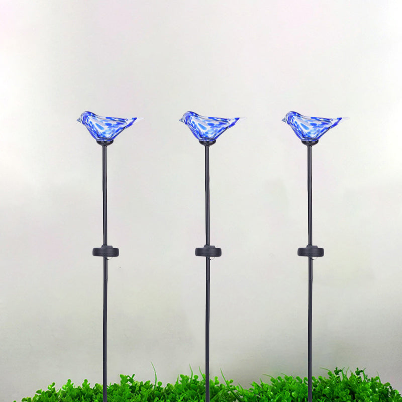 Bird Garden Decoration Stake Lamp Blue/Yellow/Orange Glass Modernist LED Solar Path Light in Black