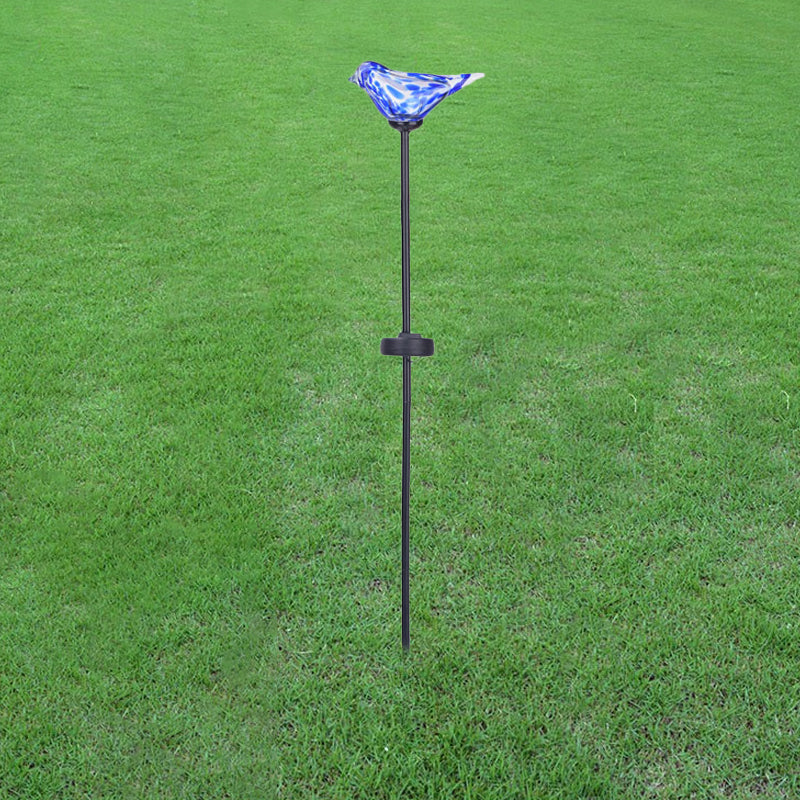 Bird Garden Decoration Stake Lamp Blue/Yellow/Orange Glass Modernist LED Solar Path Light in Black
