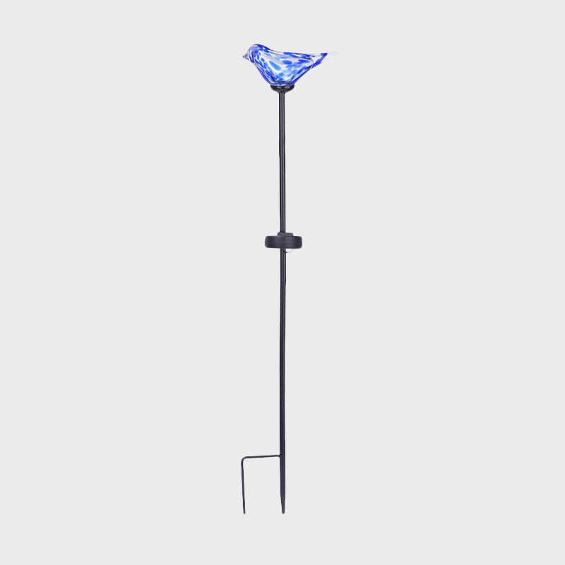 Bird Garden Decoration Stake Lamp Blue/Yellow/Orange Glass Modernist LED Solar Path Light in Black