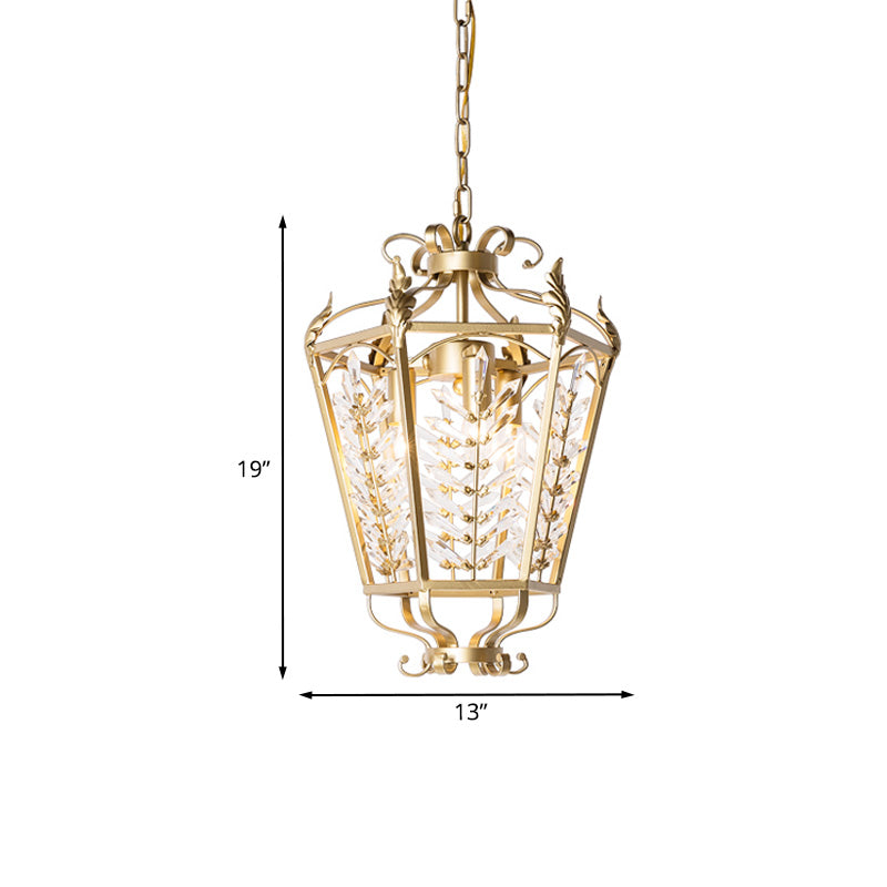 Gouden 3-head kroonluchter verlichtingsarmatuur minimalistische gefacetteerde kristallen botanische stengelhangende hanglamp