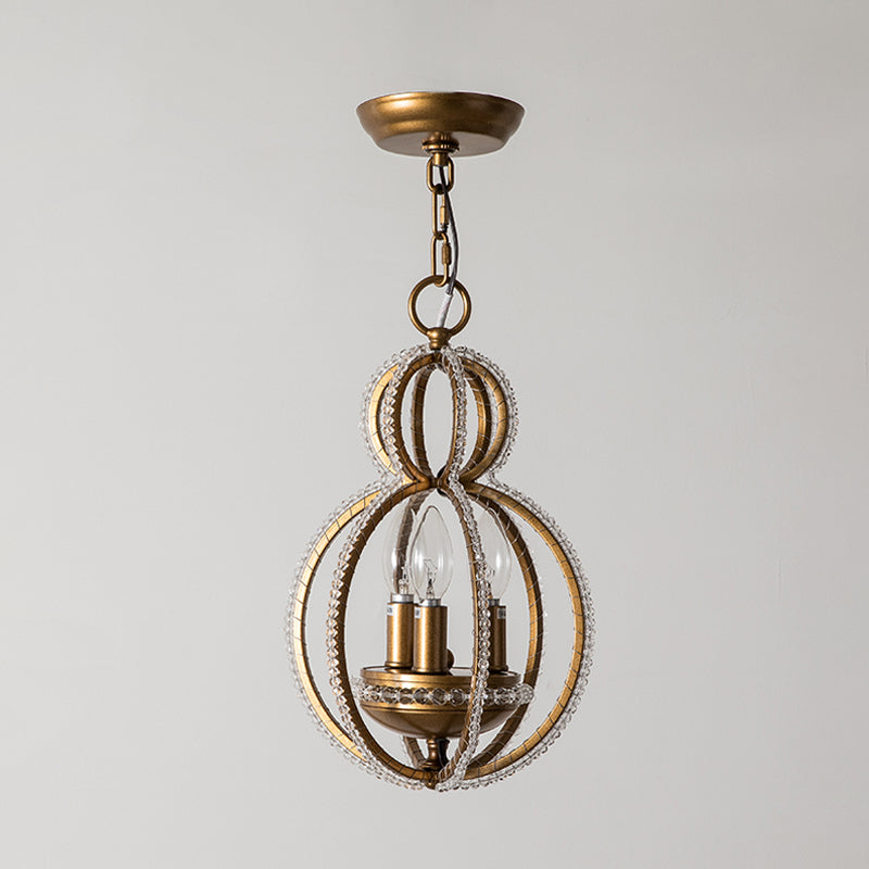 Inséré en bronze en cristal suspendu suspendu léger globe 3 bulbes modernisme suspendu lustre