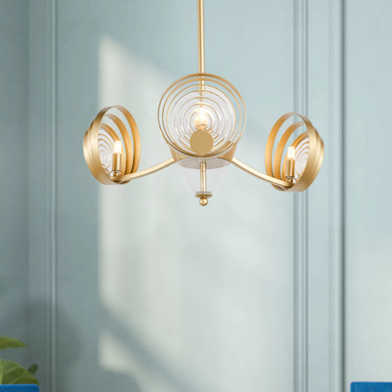 3-head kristal hanger kroonluchter hedendaagse goud wervelende ronde woonkamer ophanging lamp