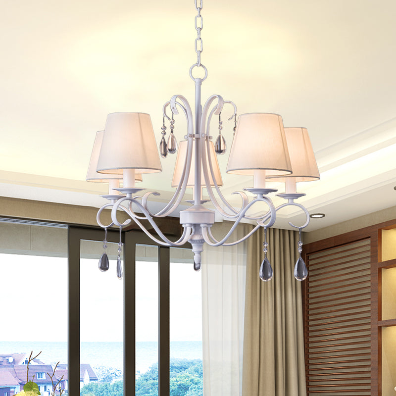 5 bulbes suspendus pendant clair tissu contemporain ombre draping crisstal droplet plafond lustre pour chambre d'hôtes en blanc