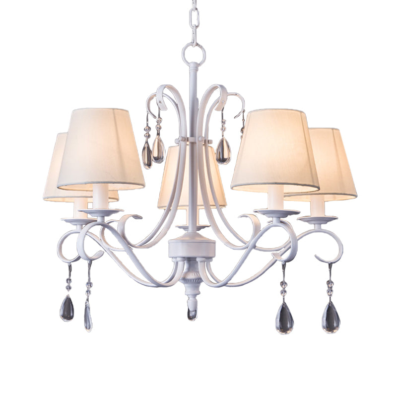 5 bulbes suspendus pendant clair tissu contemporain ombre draping crisstal droplet plafond lustre pour chambre d'hôtes en blanc