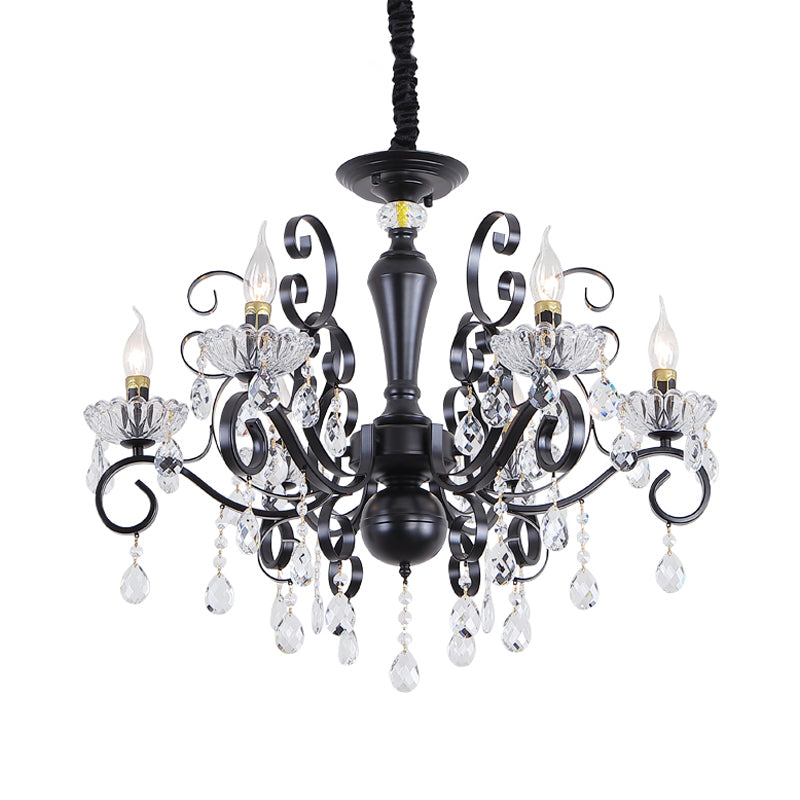 Chandelier suspendu au chandelier traditionnel 6 lumières à facette de suspension à balles à facettes en noir