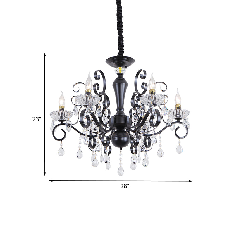 Chandelier suspendu au chandelier traditionnel 6 lumières à facette de suspension à balles à facettes en noir