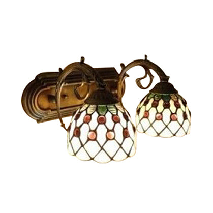 Tiffany Lattice Bowl Wall Sconce Art Glass 2 Bulbs White Wall Light with Curved Arm for Hallway