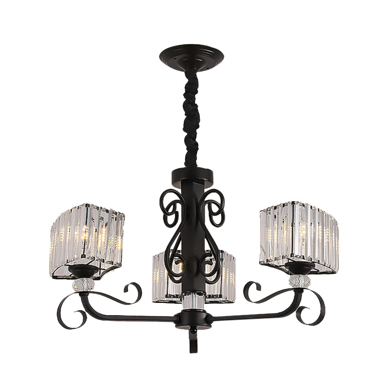 Noordse trapezoid kroonluchter licht prismatisch optisch kristal 3/6-head suspensielamp in zwart