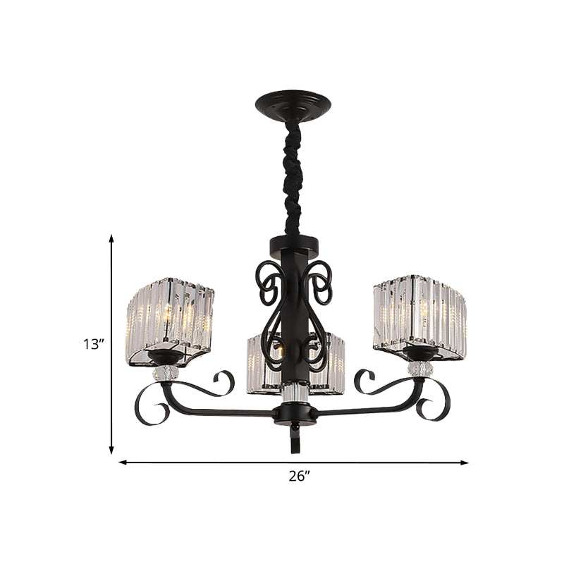 Noordse trapezoid kroonluchter licht prismatisch optisch kristal 3/6-head suspensielamp in zwart