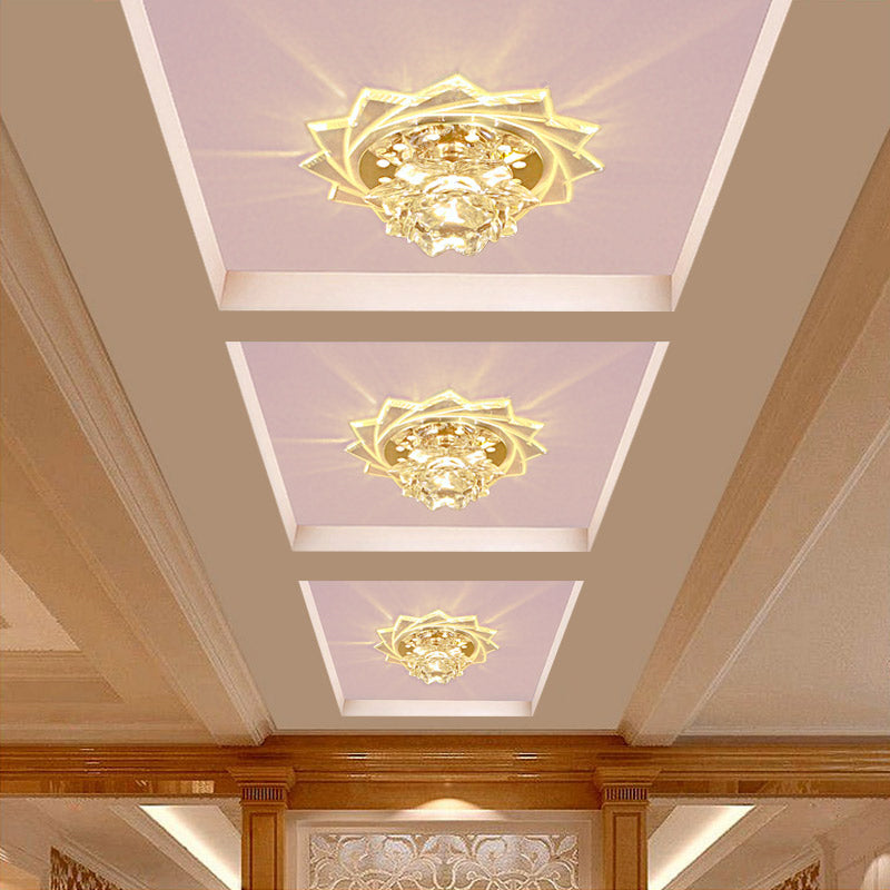 Clear Crystal Glass Lotus Ceiling Pendant Light Contemporary LED Flush-Mount Light Fixture