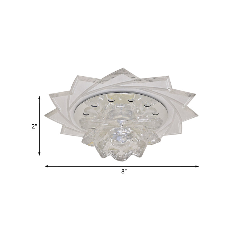 Clear Crystal Glass Lotus Ceiling Pendant Light Contemporary LED Flush-Mount Light Fixture