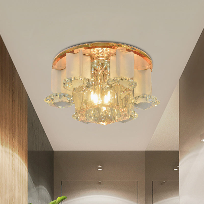 Tan Prismatic Optical Crystal Flushmount Hexagon LED Modernism Close to Ceiling Lighting for Hall