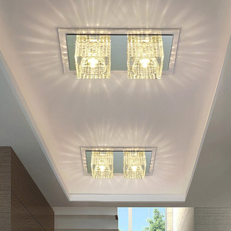 Inserted Crystal Cylindrical Flush Light Fixture Modernism Balcony LED Close to Ceiling Lamp in Clear Color