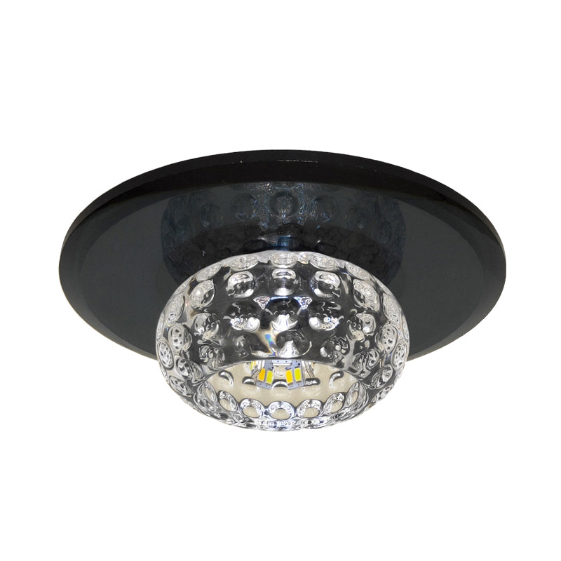 LED Flush Mount Ceiling Light Contemporary Bowl Faceted Clear Glass Lighting Fixture for Guest Room