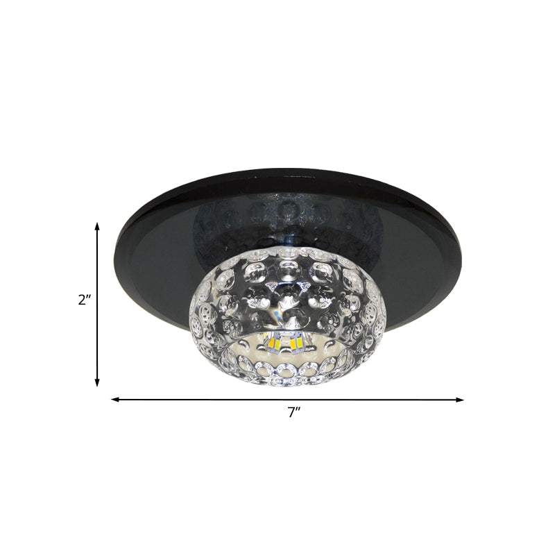LED Flush Mount Ceiling Light Contemporary Bowl Faceted Clear Glass Lighting Fixture for Guest Room