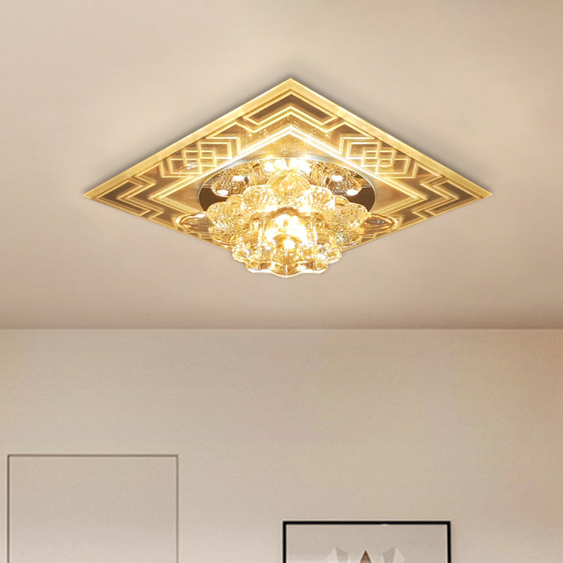 Floral Design Flushmount Light Minimalist Clear Crystal LED Balcony Close to Ceiling Lamp