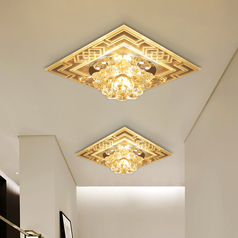 Floral Design Flushmount Light Minimalist Clear Crystal LED Balcony Close to Ceiling Lamp