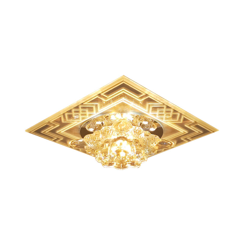 Floral Design Flushmount Light Minimalist Clear Crystal LED Balcony Close to Ceiling Lamp