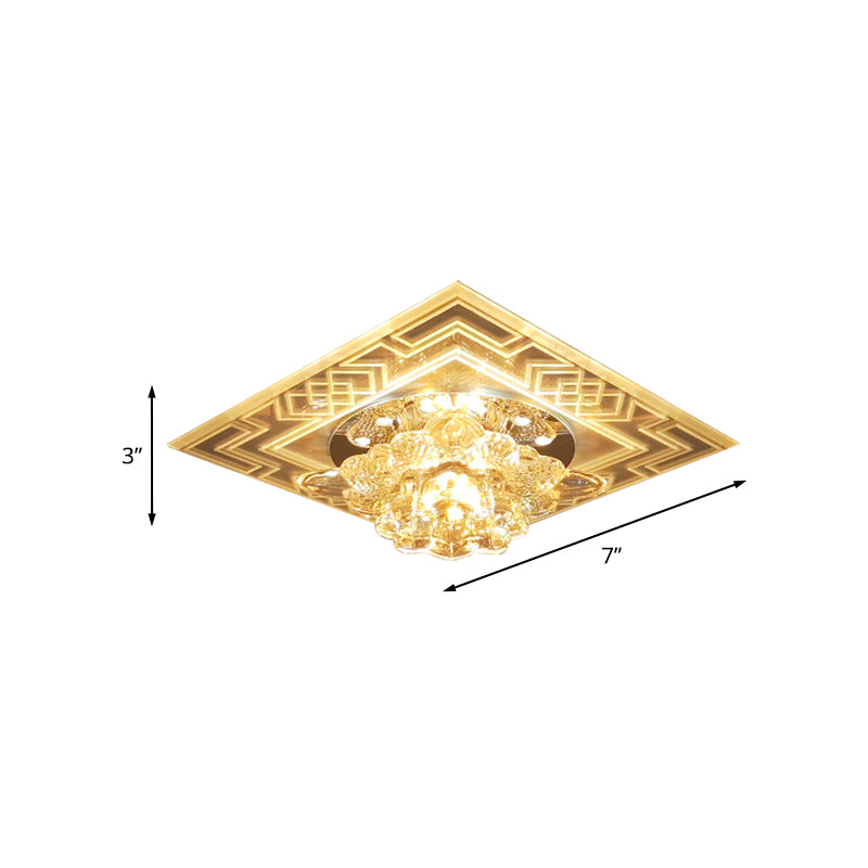 Floral Design Flushmount Light Minimalist Clear Crystal LED Balcony Close to Ceiling Lamp