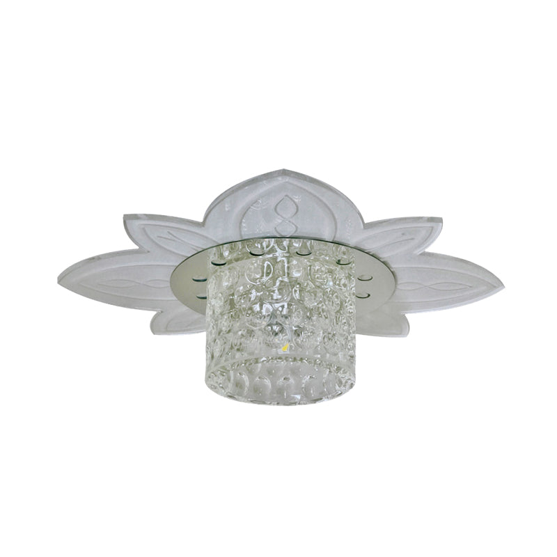 Clear Crystal Prism Cylindrical Flush Mount Simple LED Corridor Light Fixture Ceiling with Floral Base