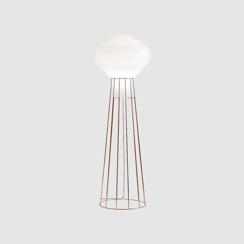 Luz de piso geométrica de oro negro/rosa con jaula de domo simple 1 lámpara de pie de metal de bombilla para sala de estar