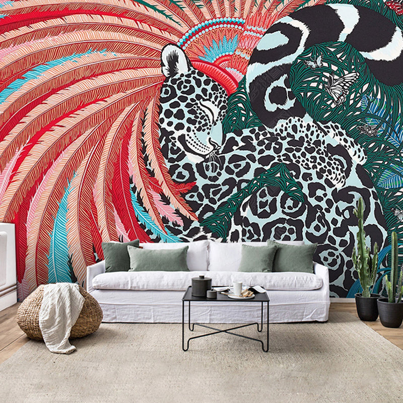 Decorative Leopard Mural Wallpaper for Accent Wall Fantasy Wall Covering, Personalized Size Available