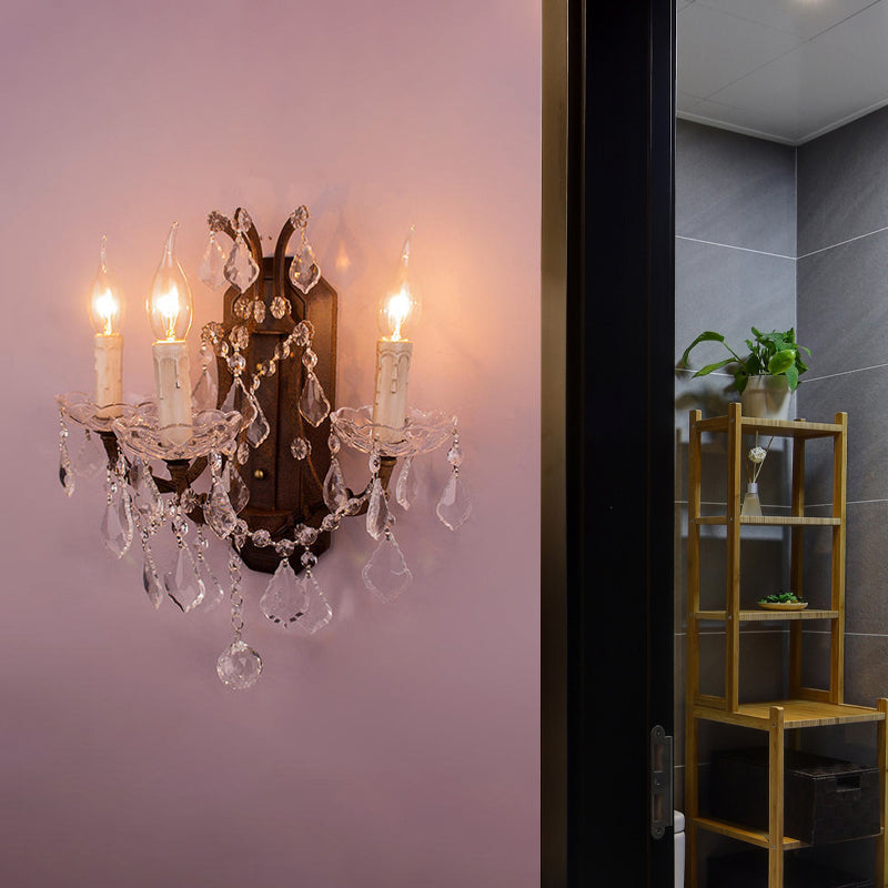 Candelabra Light Light Modern Teardrop Crystal 3 Luces de pared blanca Luz de montaje con óxido