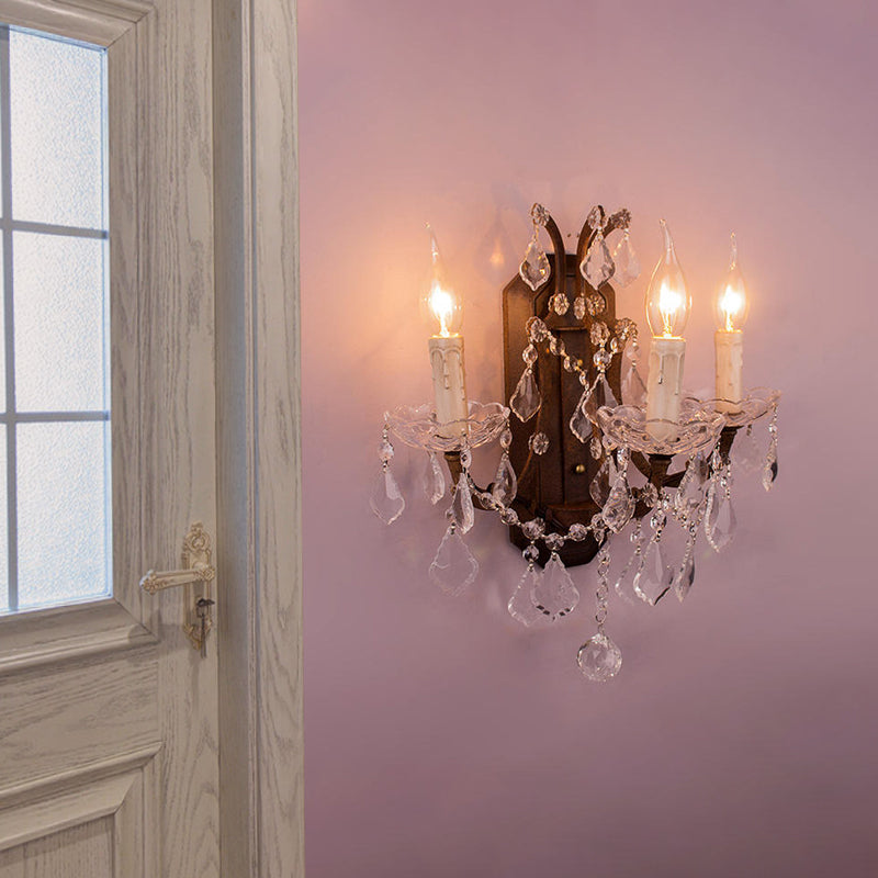 Candelabra Light Light Modern Teardrop Crystal 3 Luces de pared blanca Luz de montaje con óxido