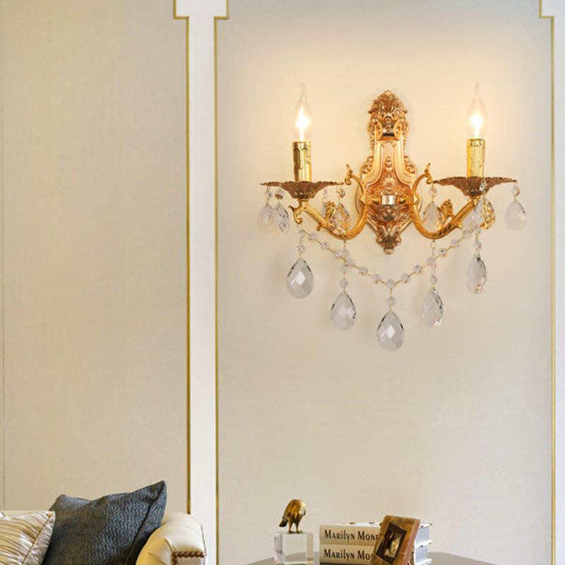 Gold Candelabra Wall Light Sconce Modernisme 1/2 lumières Lights Metal Sconce Light avec Crystal Drop