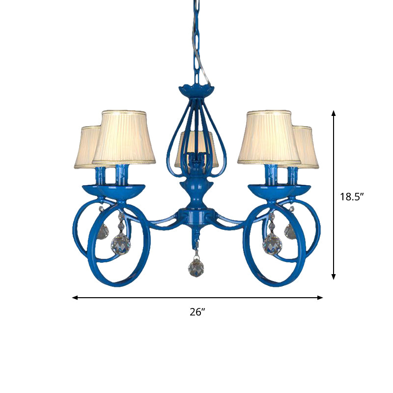 Fabric Cone de lampe pendentielle bleu 5/6/8 Lumières Classic Chandelier Lightture pour le salon avec drapage en cristal