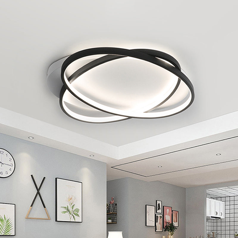 Black Ellipse Crossed Ceiling Light Modernist Acrylic Thin Flush Mount LED Lighting in Warm/White Light for Bedroom, 20.5"/25" W