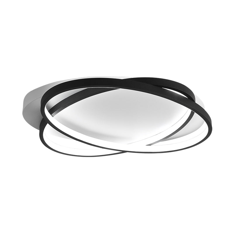 Black Ellipse Crossed Ceiling Light Modernist Acrylic Thin Flush Mount LED Lighting in Warm/White Light for Bedroom, 20.5"/25" W