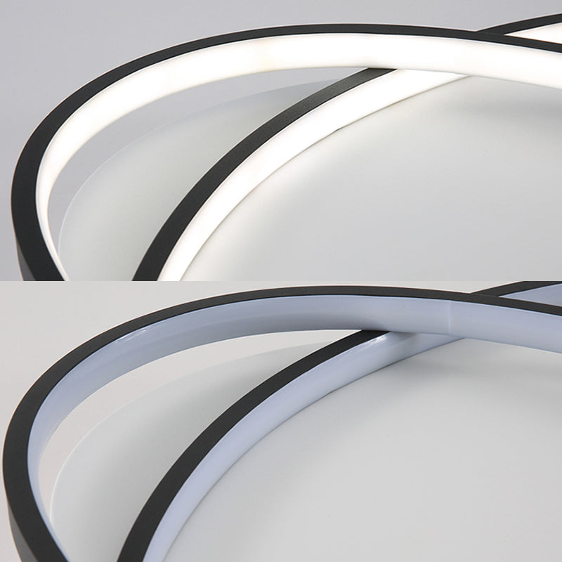Black Ellipse Crossed Ceiling Light Modernist Acrylic Thin Flush Mount LED Lighting in Warm/White Light for Bedroom, 20.5"/25" W