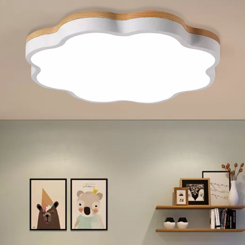 Plafonnier en bois moderne pour chambre d'enfants, lumière encastrée d'ombre de fleur blanche