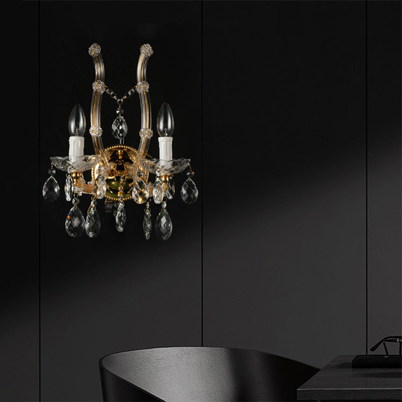 Mur à bougie Lumière montée contemporain Verre ambrée 2 lumières Gol Finishin Mur Mur Wall With Clear Crystal Deco