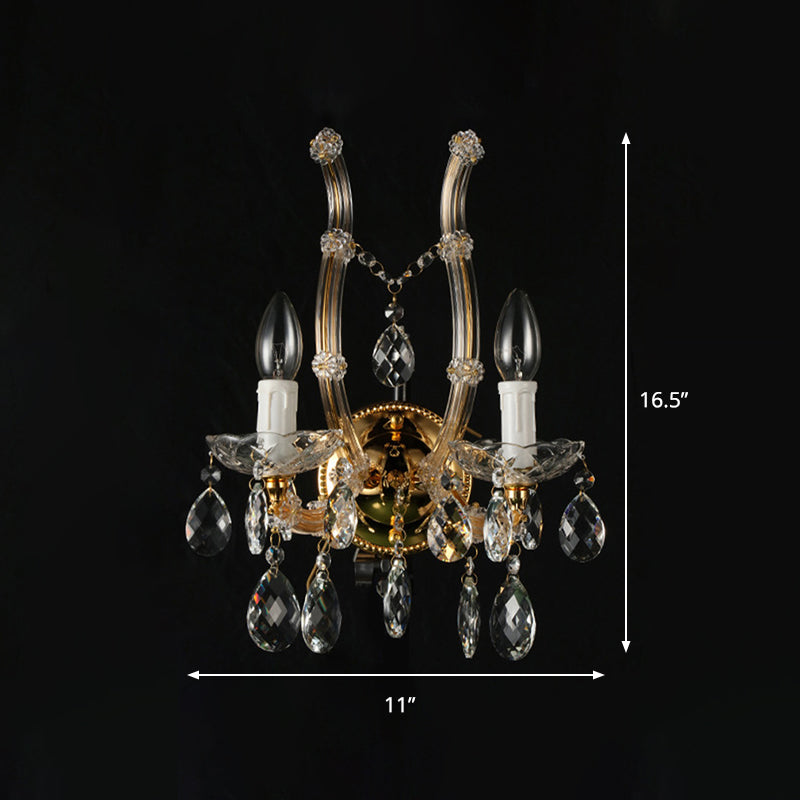 Mur à bougie Lumière montée contemporain Verre ambrée 2 lumières Gol Finishin Mur Mur Wall With Clear Crystal Deco