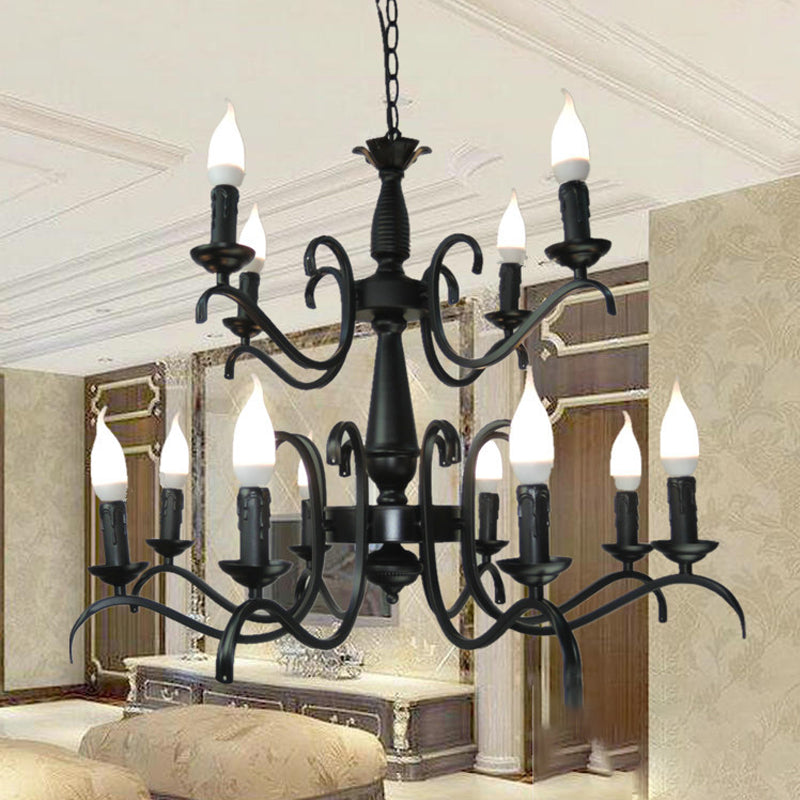 Chandelle à 2 niveaux Chandelier Métal traditionnel Métal 3/5/6 Bulbes Black Finition plafond Light