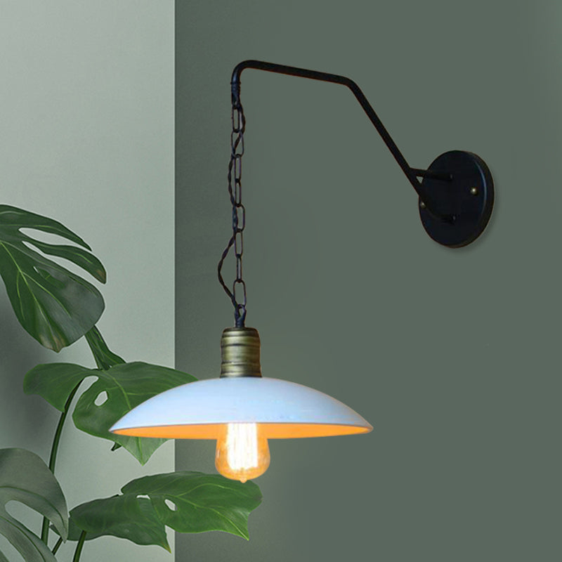 Vintage Saucer Schattenwandbeleuchtung 1 Glühbirnenmetallische Wand hängende Licht mit Kette in Weiß für Schlafzimmer
