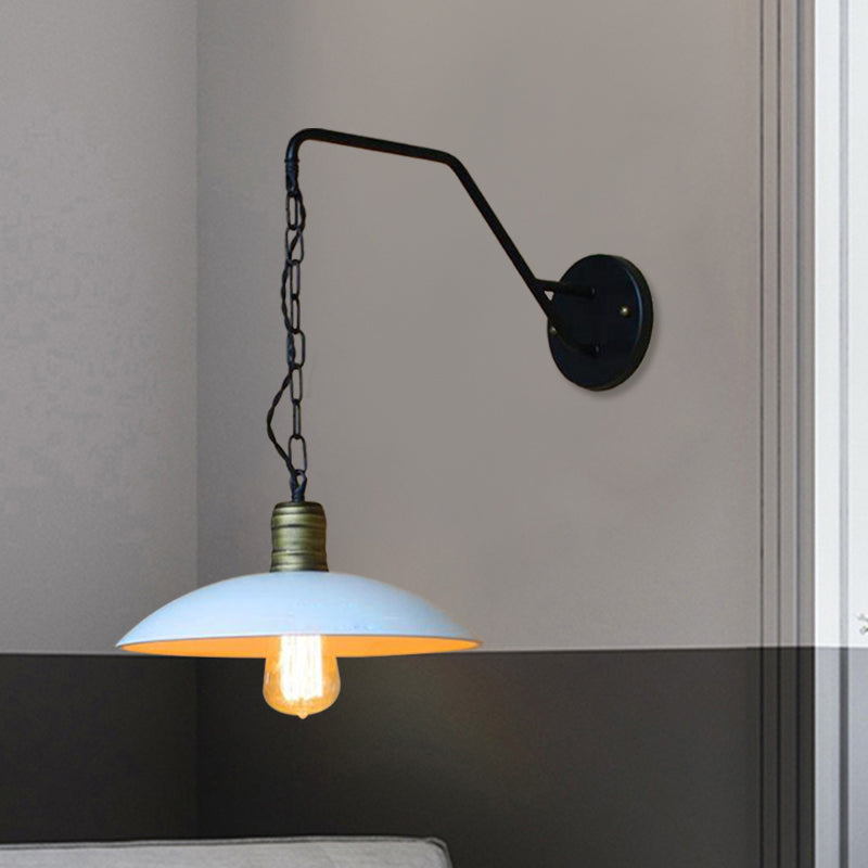 Iluminación de pared de sombra de platillo vintage 1 bulbo de pared metálica colgante de pared con cadena en blanco para dormitorio